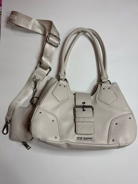 Steve Madden Cream Leather Shoulder Bag with Detachable Logo Strap